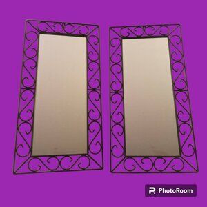 SET OF 2 - Black Rectangle Wrought Iron Wall Mirror 14x27.5